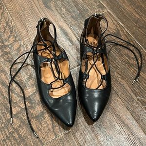 H&M black lace up flats, zips in the back, lightly worn